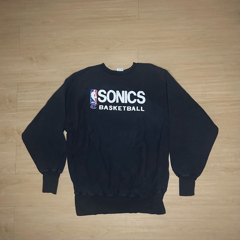 Vintage 90s Seattle Supersonics Champion Reverse Weave Size XL Black